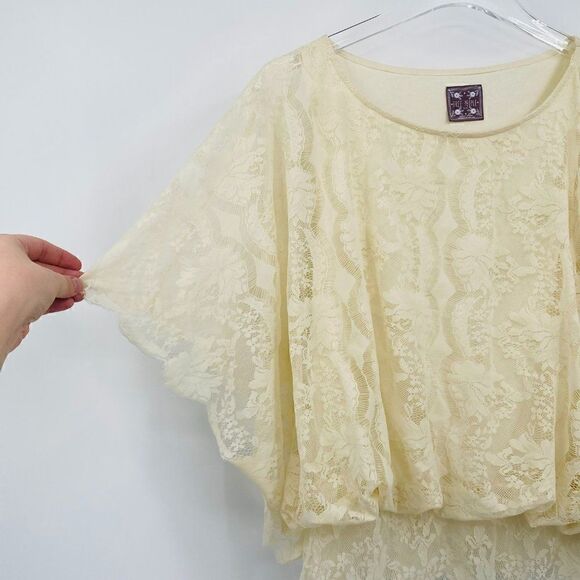 Free People Size Small Cream Floral Lace Blouson Boho Batwing Blouse Top - Picture 4 of 9